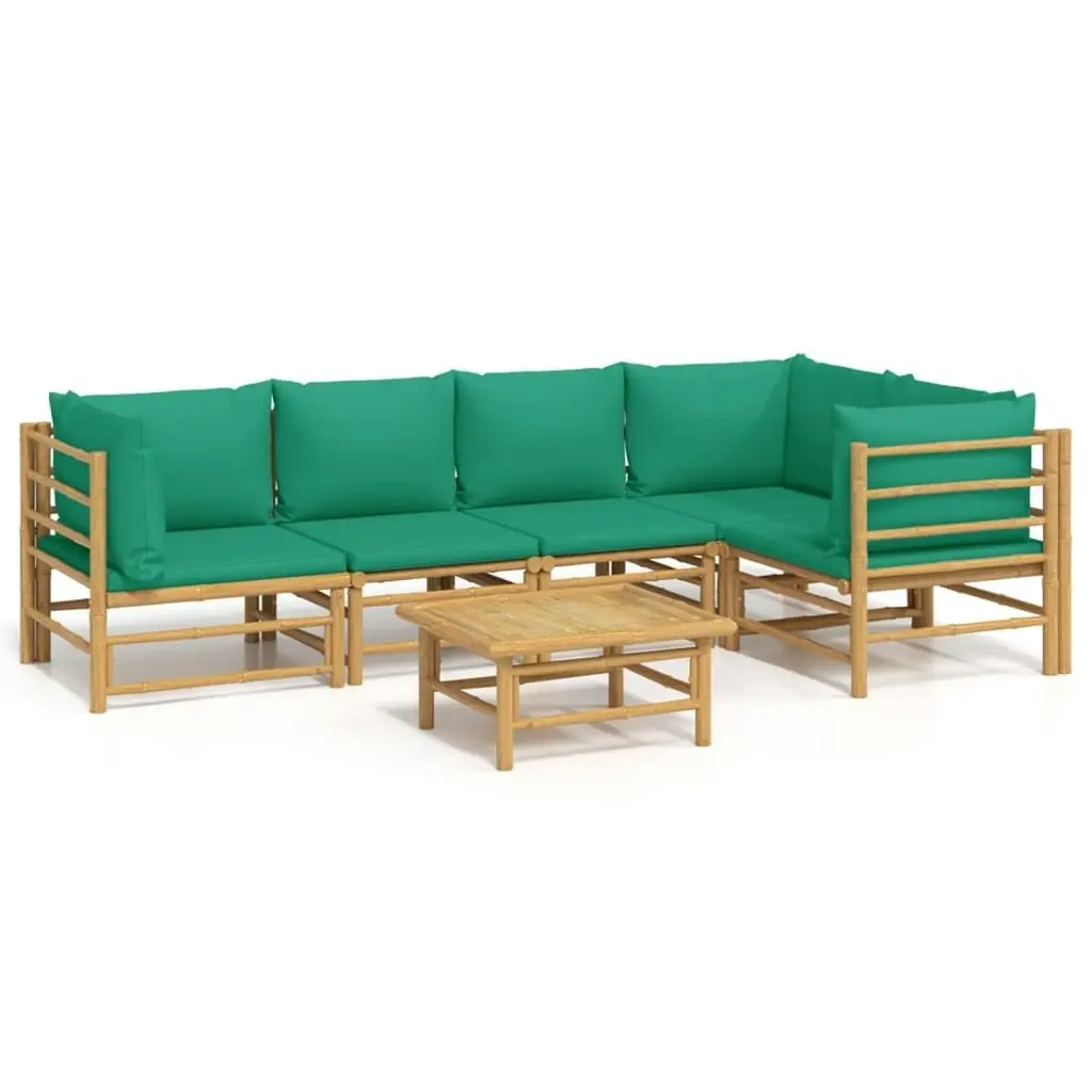 6 Piece Garden Lounge Set with Green Cushions  Bamboo 3155169