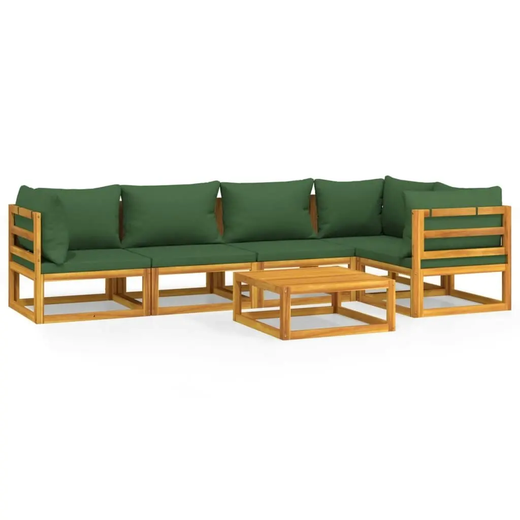 6 Piece Garden Lounge Set with Green Cushions Solid Wood 3155332