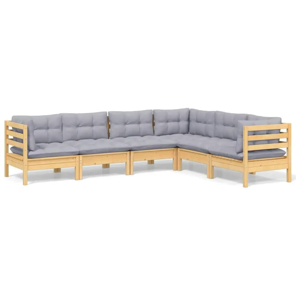 6 Piece Garden Lounge Set with Grey Cushions Solid Pinewood 3096682