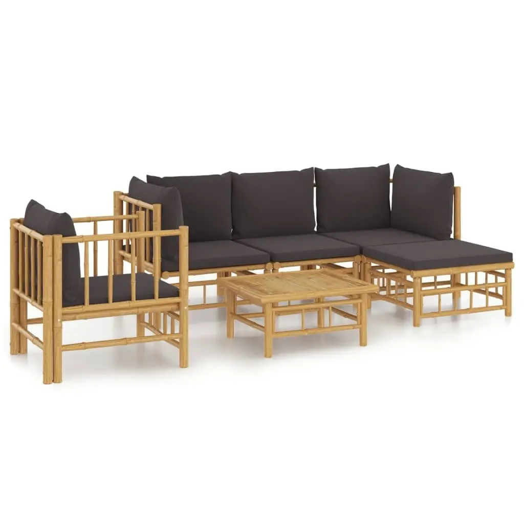 6 Piece Garden Lounge Set with Dark Grey Cushions  Bamboo 3155211