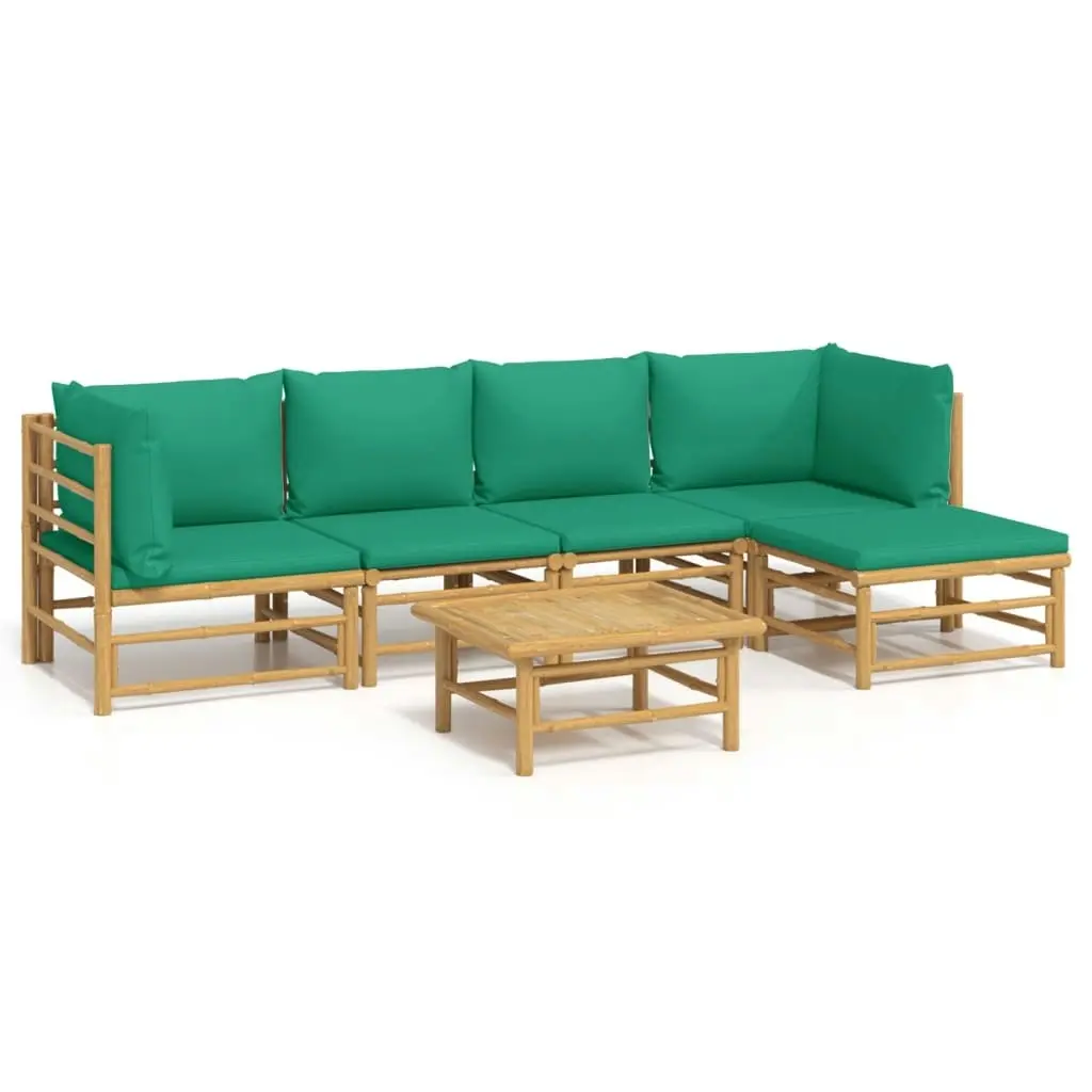 6 Piece Garden Lounge Set with Green Cushions  Bamboo 3155168