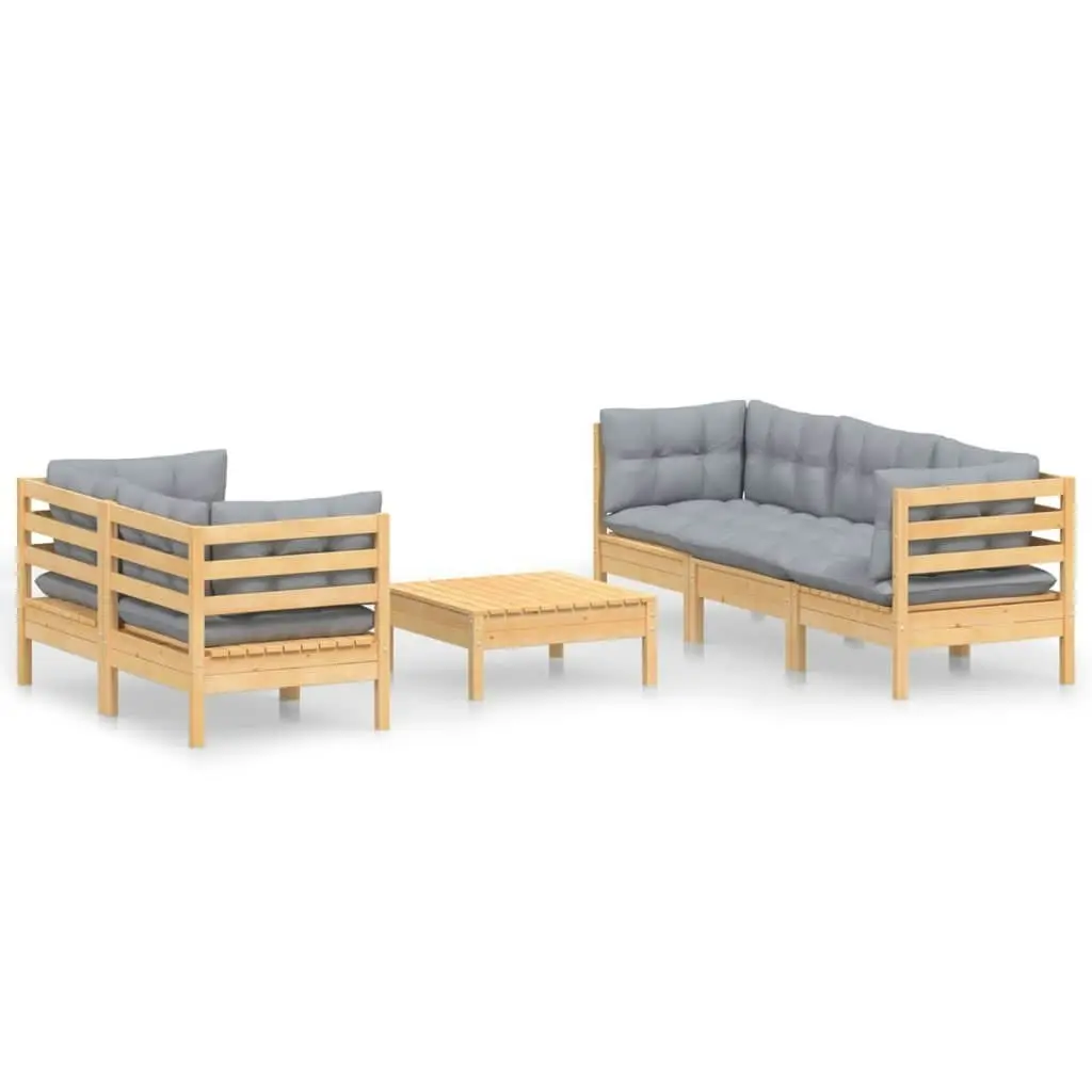 6 Piece Garden Lounge Set with Grey Cushions Pinewood 3096111