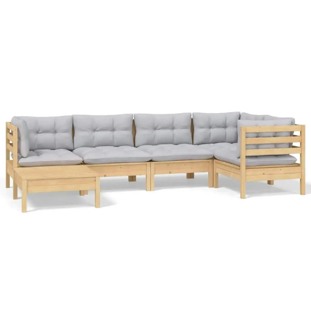 6 Piece Garden Lounge Set with Grey Cushions Solid Pinewood 3096537