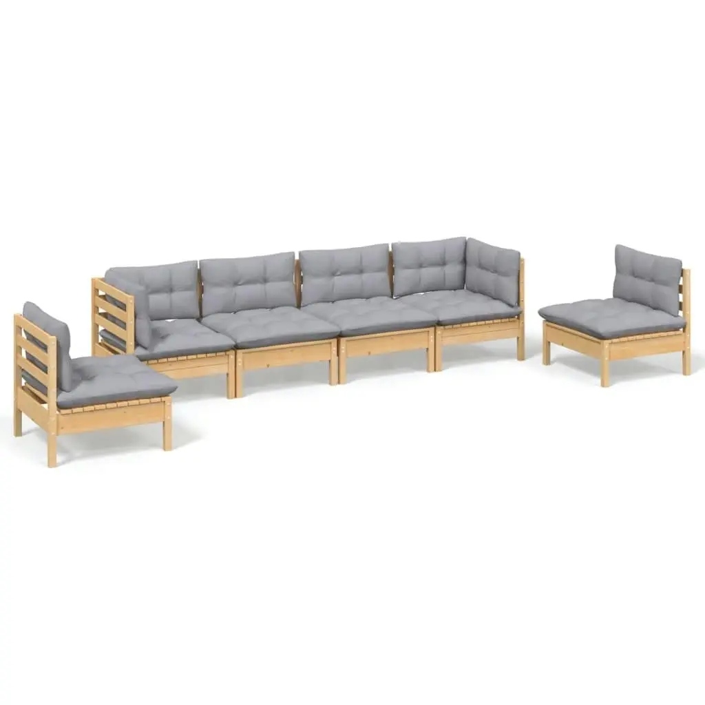 6 Piece Garden Lounge Set with Grey Cushions Solid Pinewood 3096195