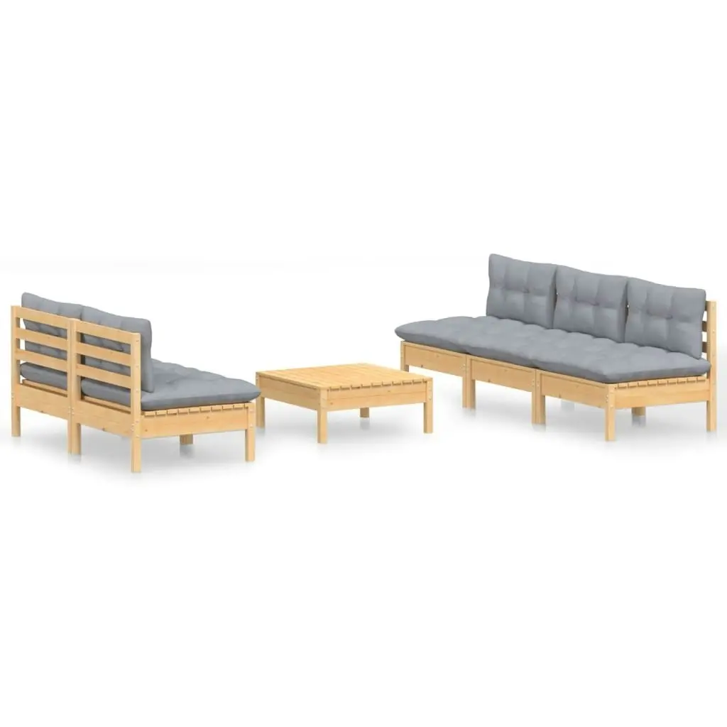 6 Piece Garden Lounge Set with Grey Cushions Pinewood 3096087