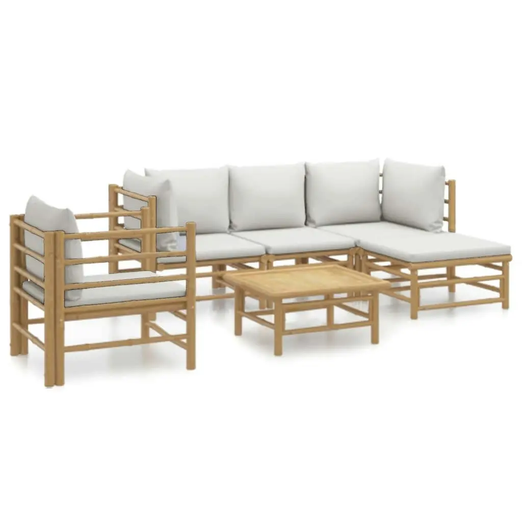 6 Piece Garden Lounge Set with Light Grey Cushions Bamboo 3155083