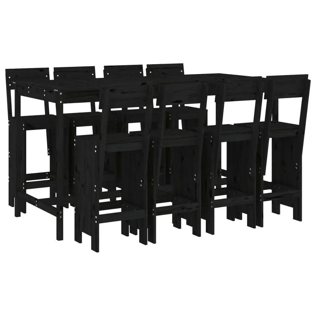 7 Piece Garden Bar Set Black Solid Wood Pine 3157815