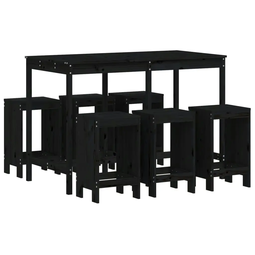 7 Piece Garden Bar Set Black Solid Wood Pine 3157755