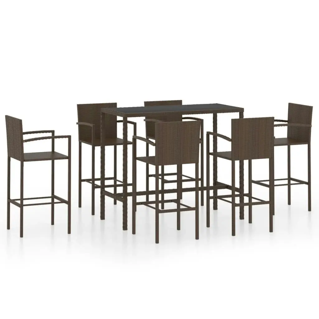 7 Piece Garden Bar Set Poly Rattan Brown 3064845