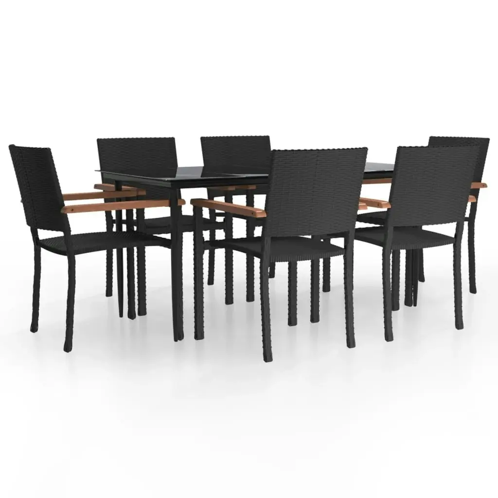 7 Piece Garden Dining Set Black Poly Rattan 3156685