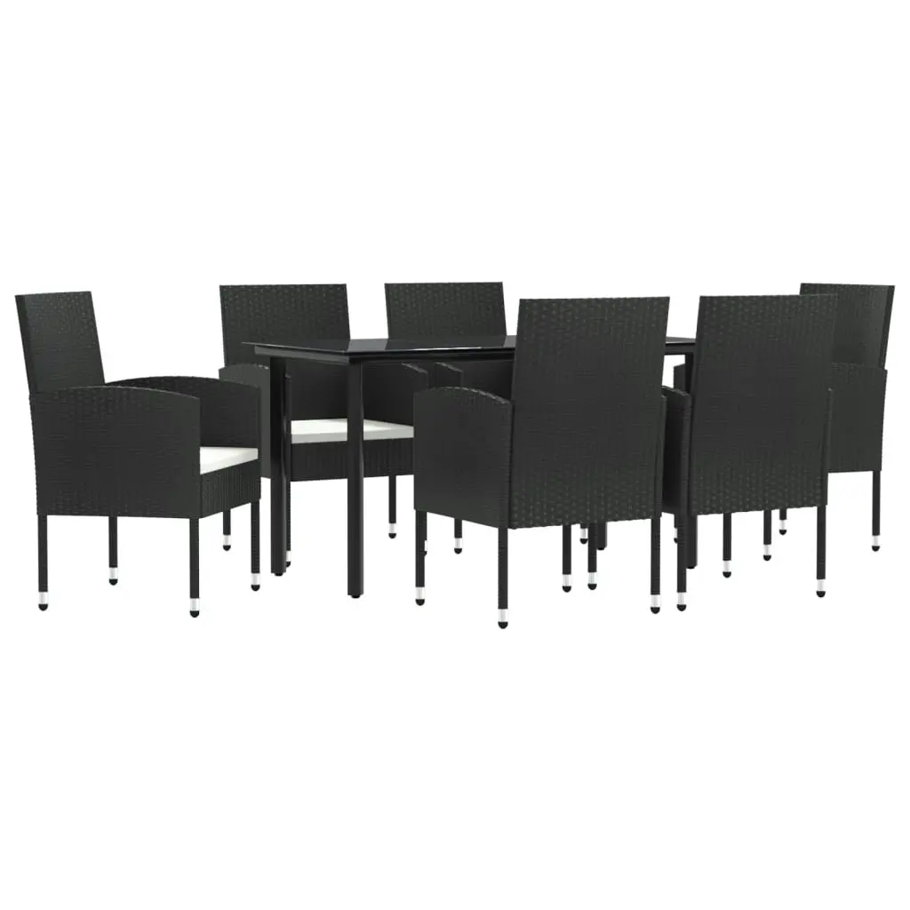 7 Piece Garden Dining Set Black Poly Rattan and Steel 3203315