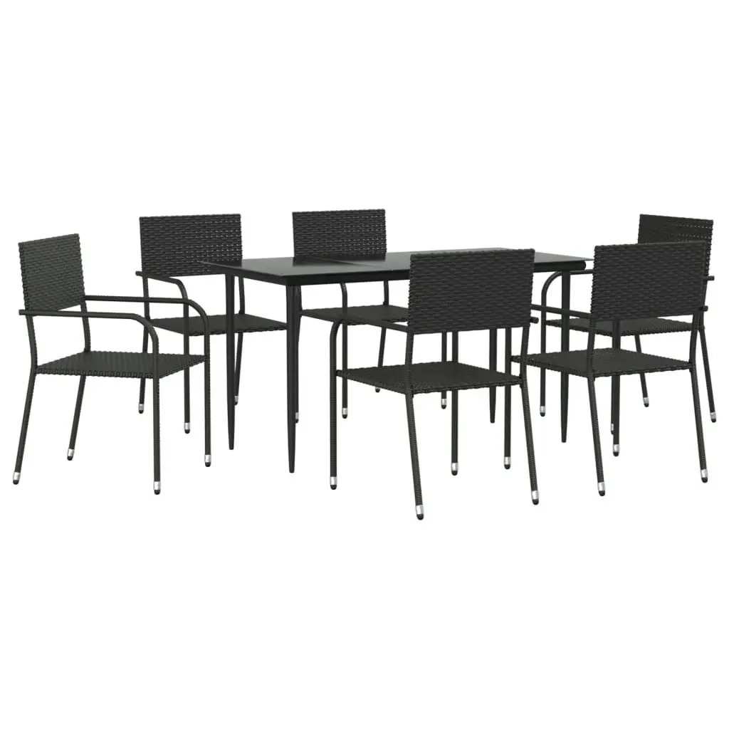 7 Piece Garden Dining Set Black Poly Rattan and Steel 3203275