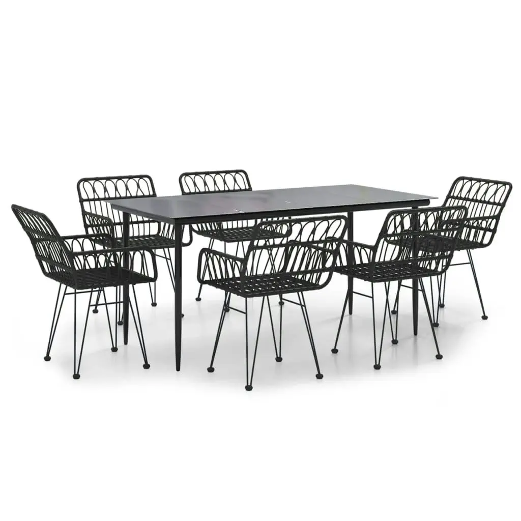 7 Piece Garden Dining Set Black Poly Rattan 3157856