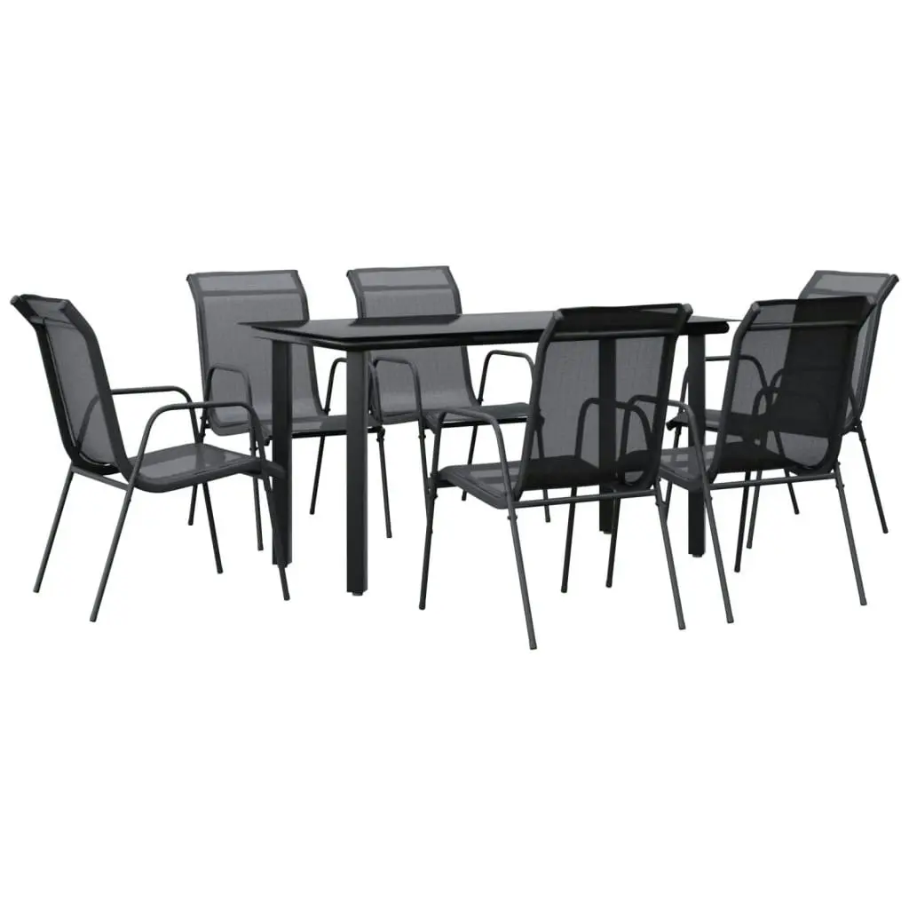 7 Piece Garden Dining Set Black Steel and Textilene 3200693