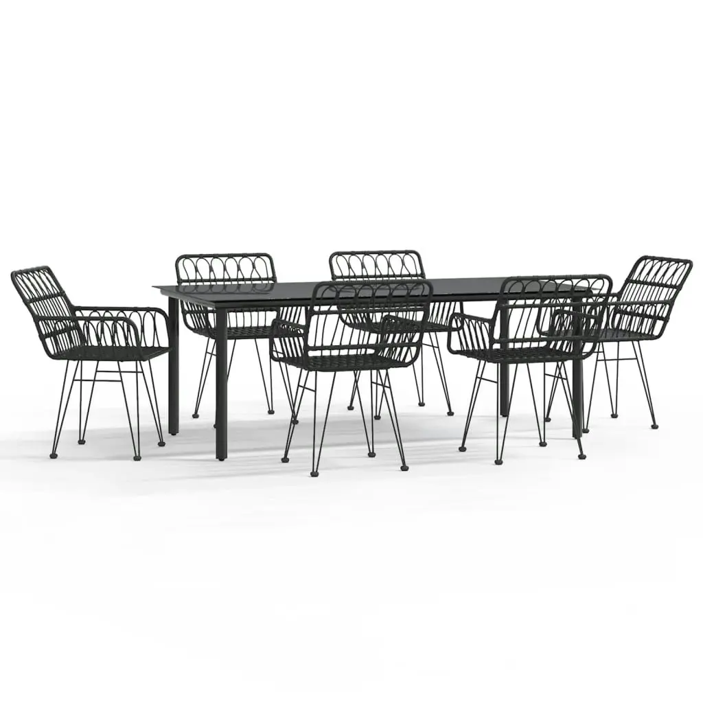 7 Piece Garden Dining Set Black Poly Rattan 3157871