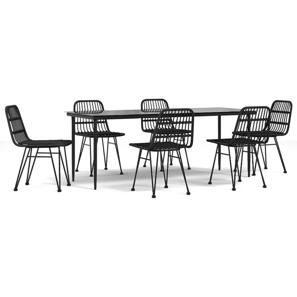 7 Piece Garden Dining Set Black Poly Rattan 3157885