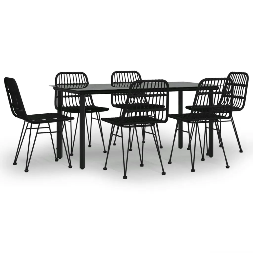 7 Piece Garden Dining Set Black Poly Rattan 3157898