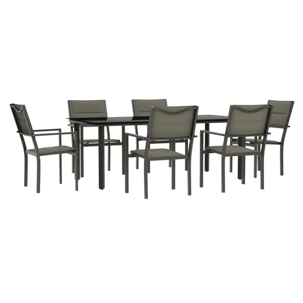 7 Piece Garden Dining Set Black Steel and Textilene 3200748