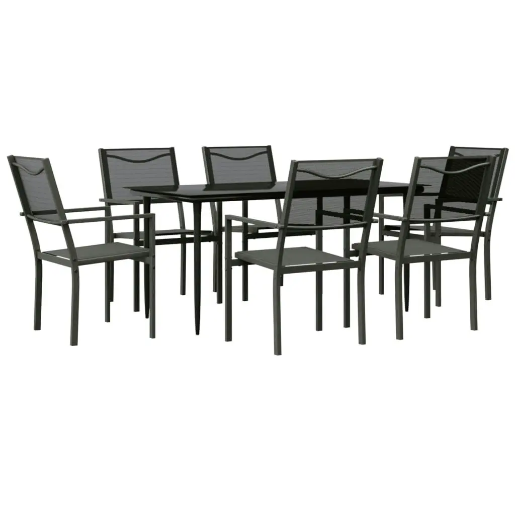 7 Piece Garden Dining Set Black Steel and Textilene 3200723