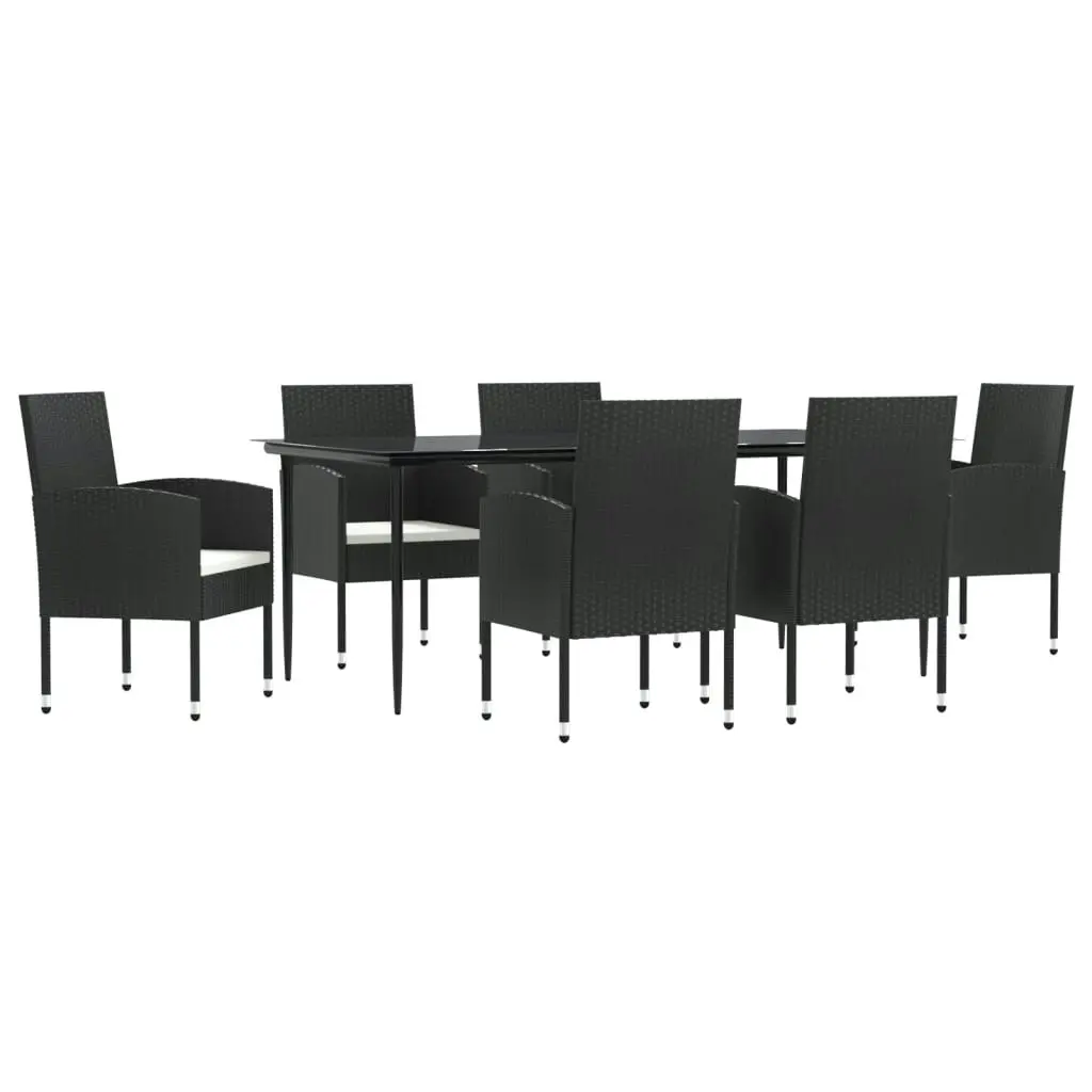 7 Piece Garden Dining Set Black Poly Rattan and Steel 3203310