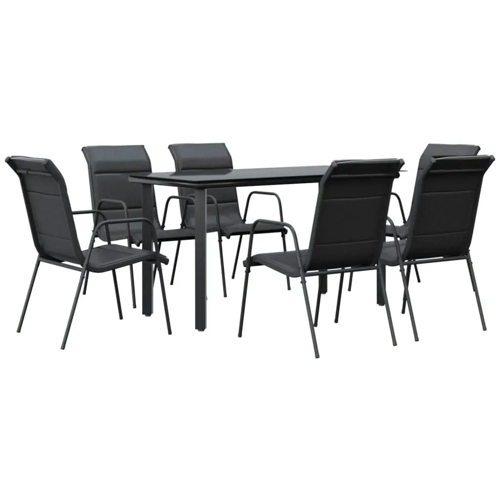 7 Piece Garden Dining Set Black Steel and Textilene 3200713