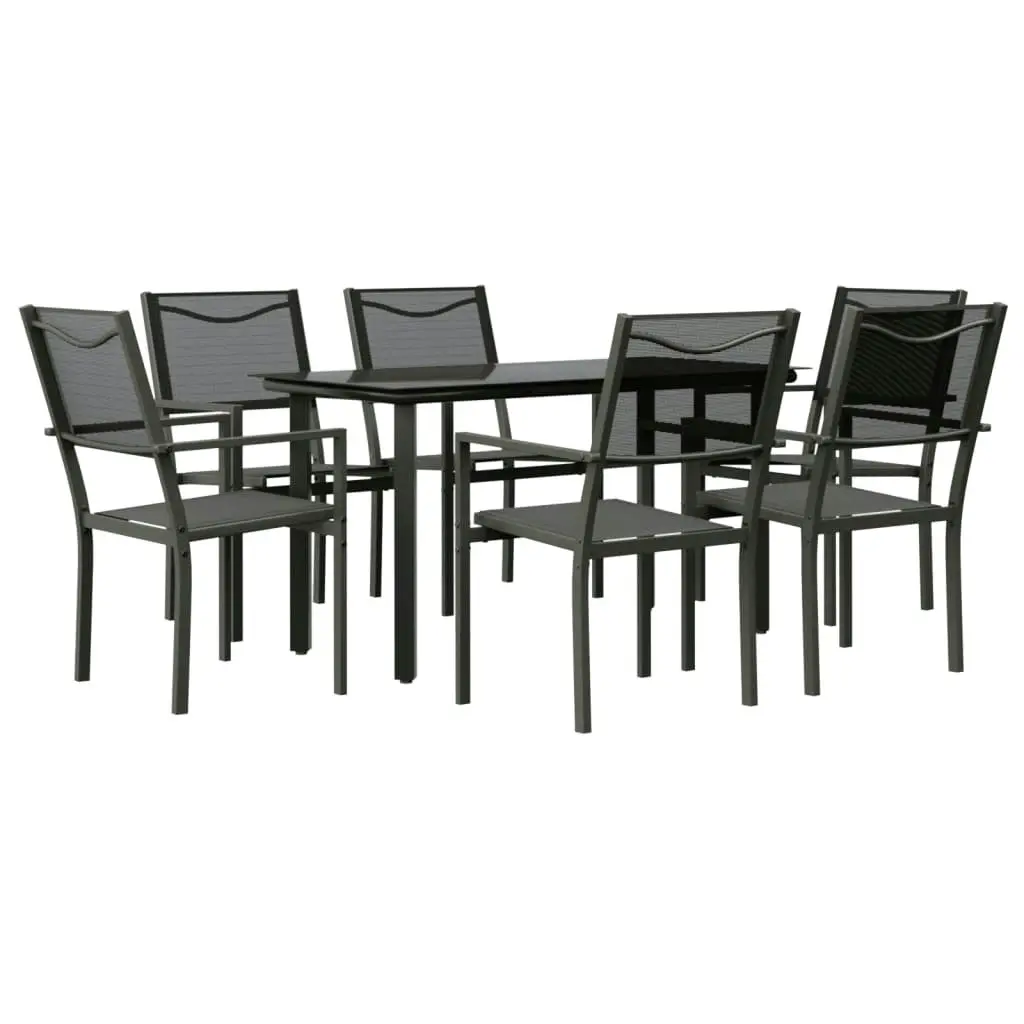 7 Piece Garden Dining Set Black Steel and Textilene 3200729