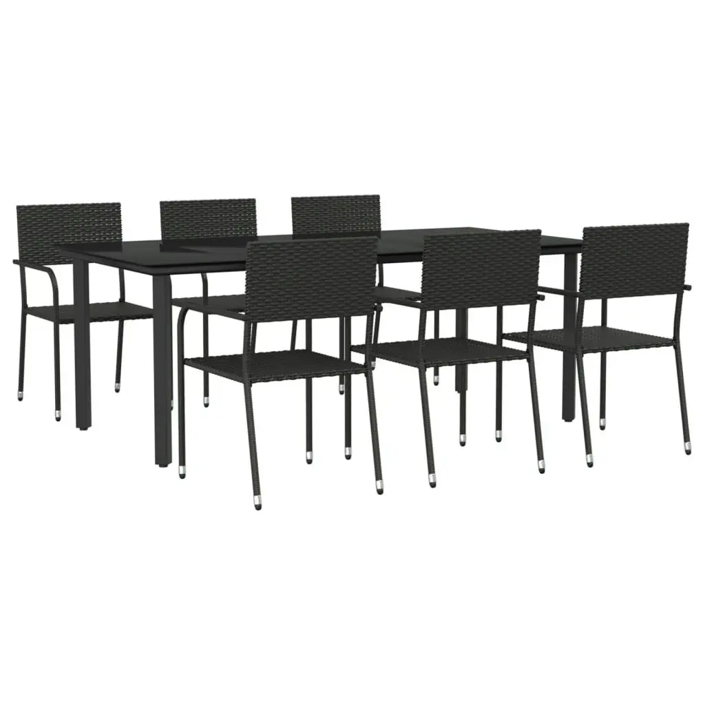 7 Piece Garden Dining Set Black Poly Rattan and Steel 3203286