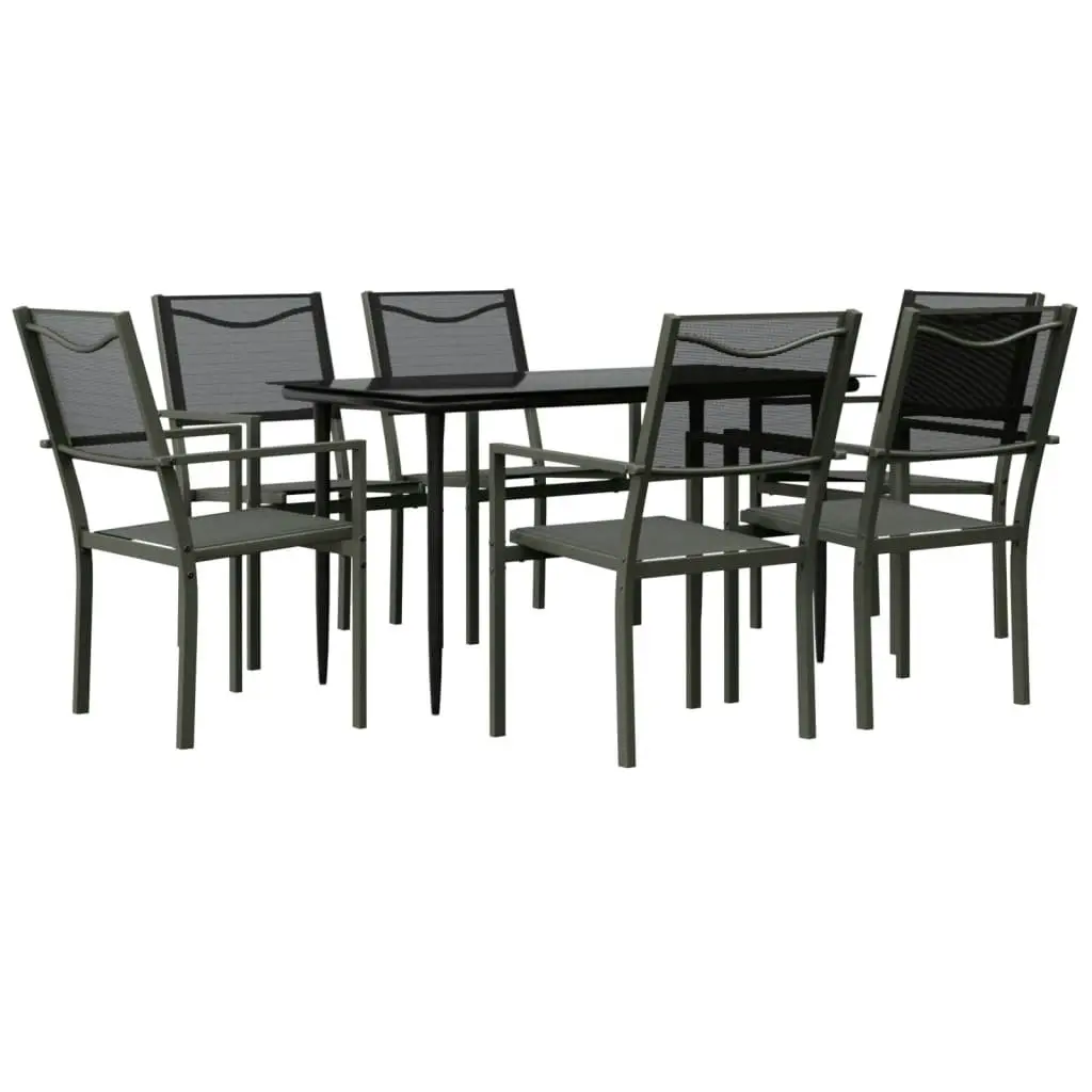 7 Piece Garden Dining Set Black Steel and Textilene 3200721