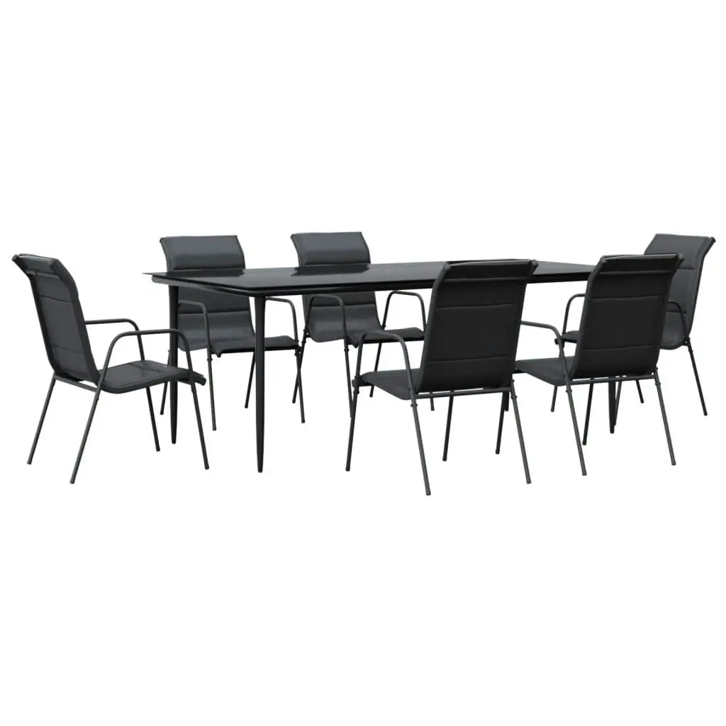 7 Piece Garden Dining Set Black Steel and Textilene 3200708