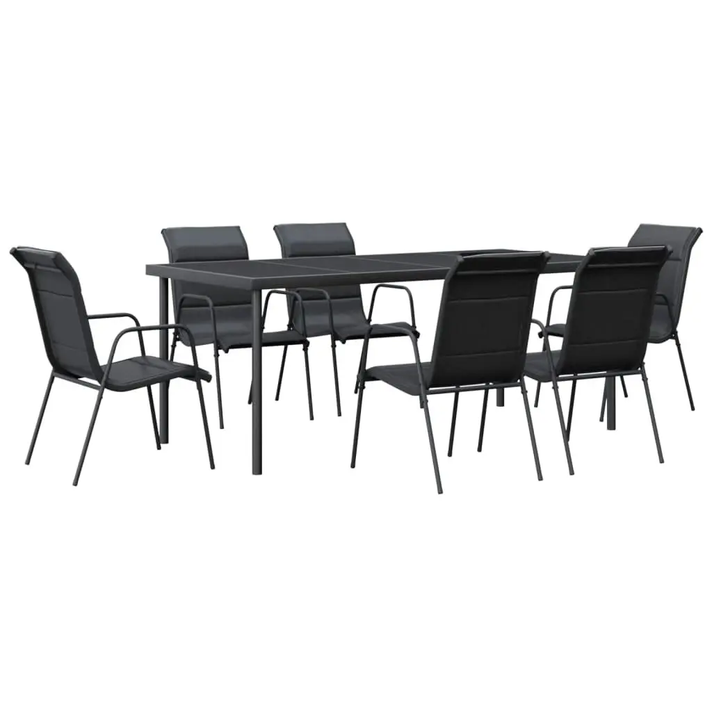 7 Piece Garden Dining Set Black Steel and Textilene 3200700