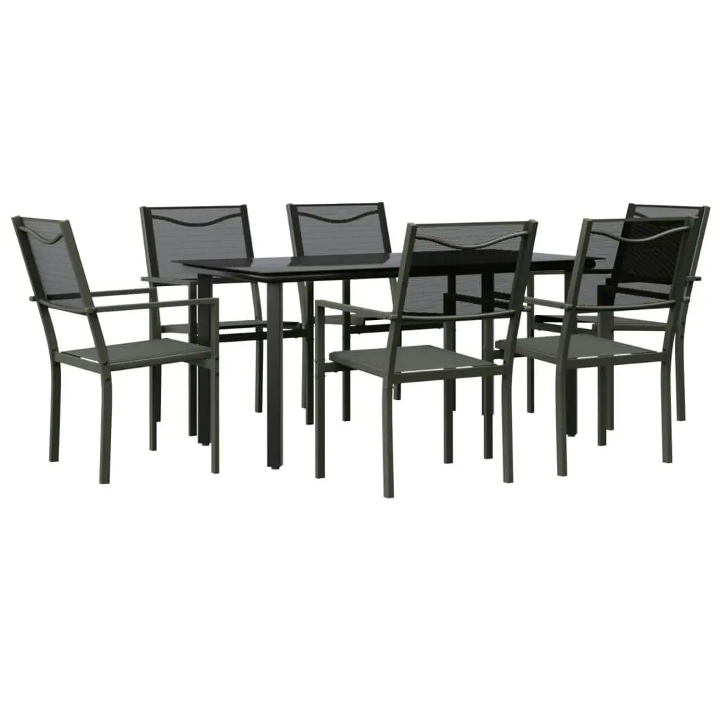 7 Piece Garden Dining Set Black Steel and Textilene 3200731