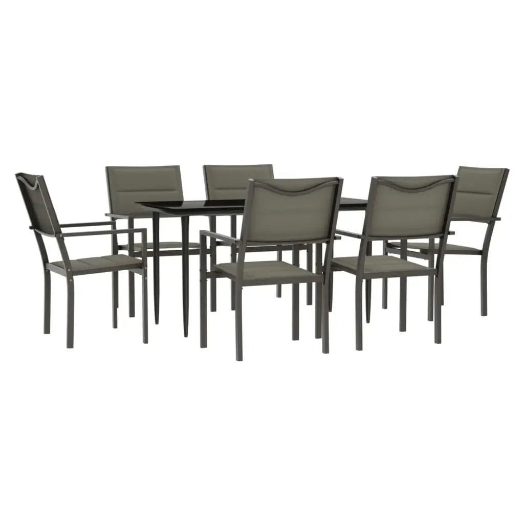 7 Piece Garden Dining Set Black Steel and Textilene 3200737