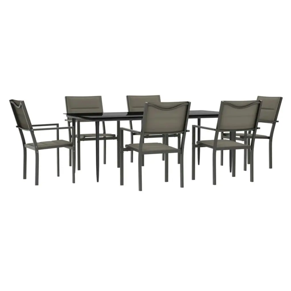 7 Piece Garden Dining Set Black Steel and Textilene 3200740