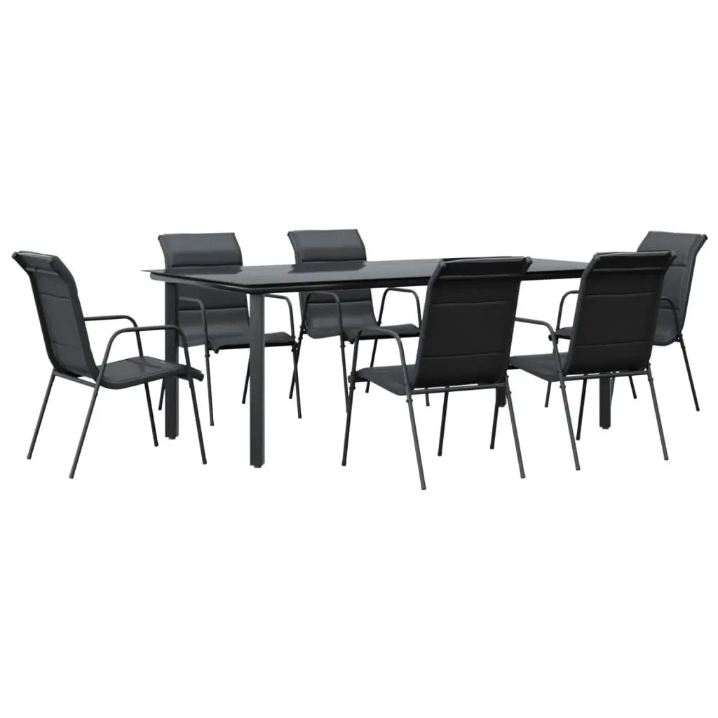 7 Piece Garden Dining Set Black Steel and Textilene 3200716