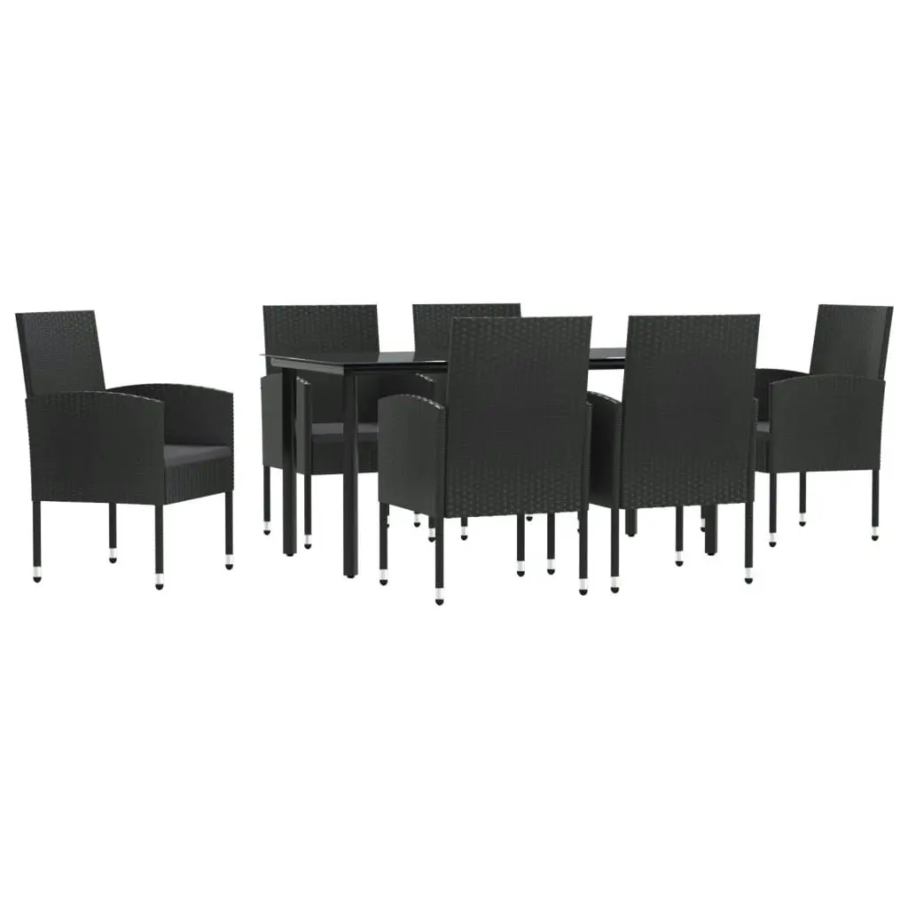 7 Piece Garden Dining Set Black Poly Rattan and Steel 3203349