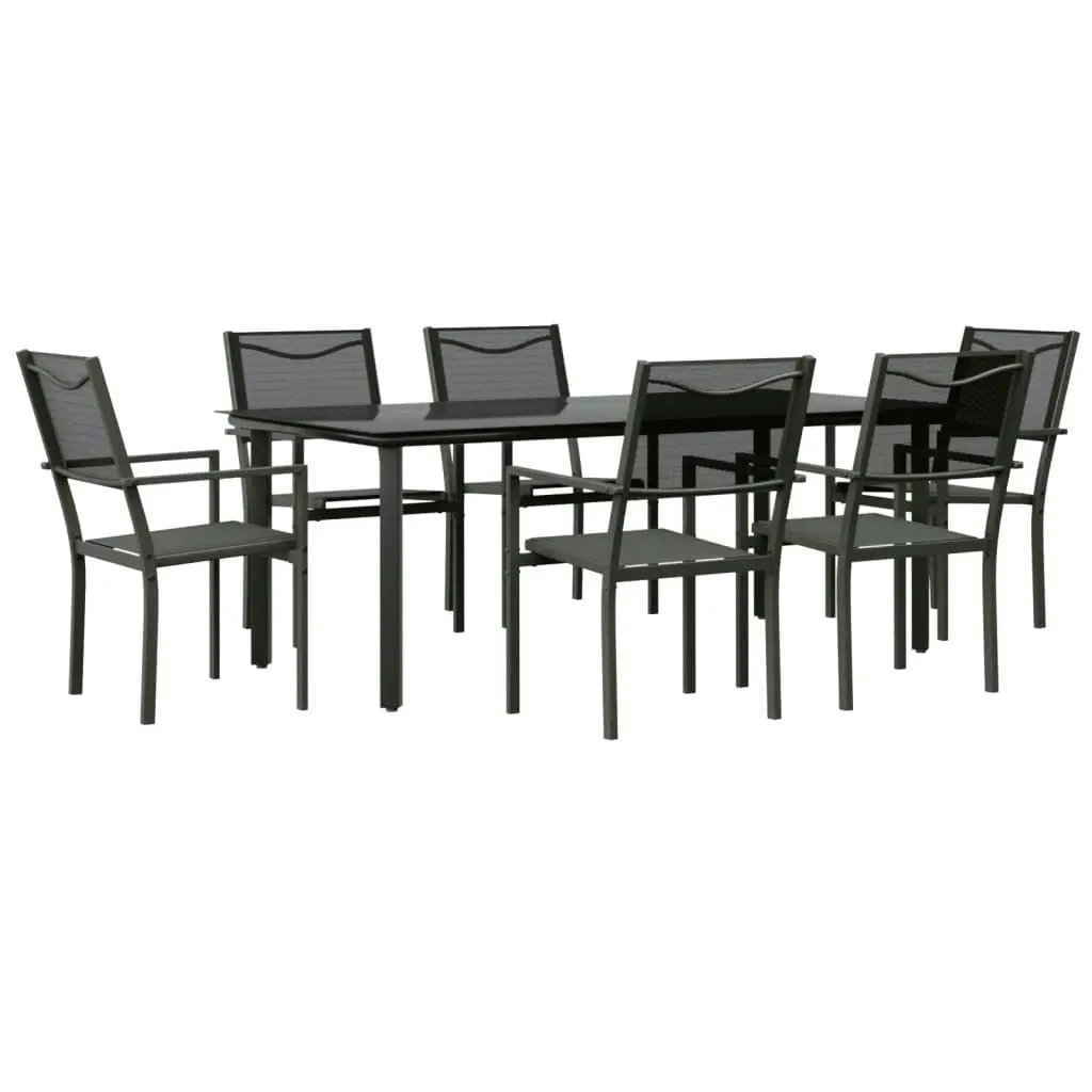 7 Piece Garden Dining Set Black Steel and Textilene 3200732