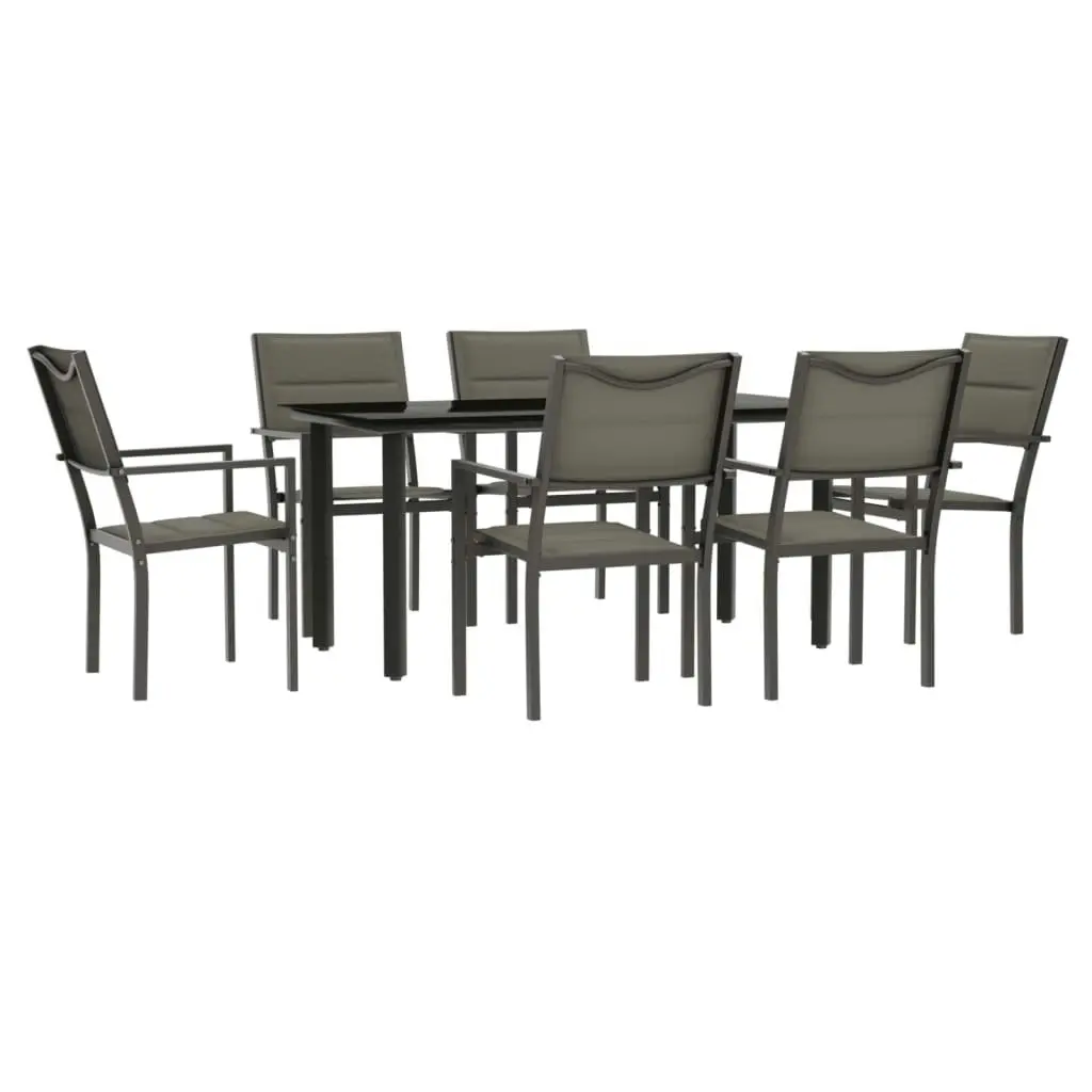 7 Piece Garden Dining Set Black Steel and Textilene 3200747