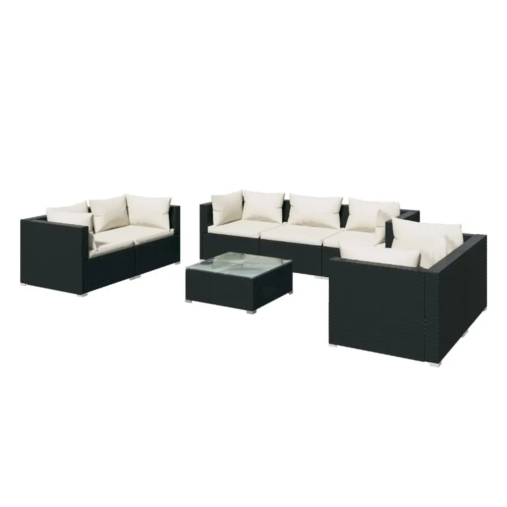 8 Piece Garden Lounge Set with Cushions Poly Rattan Black 3102271