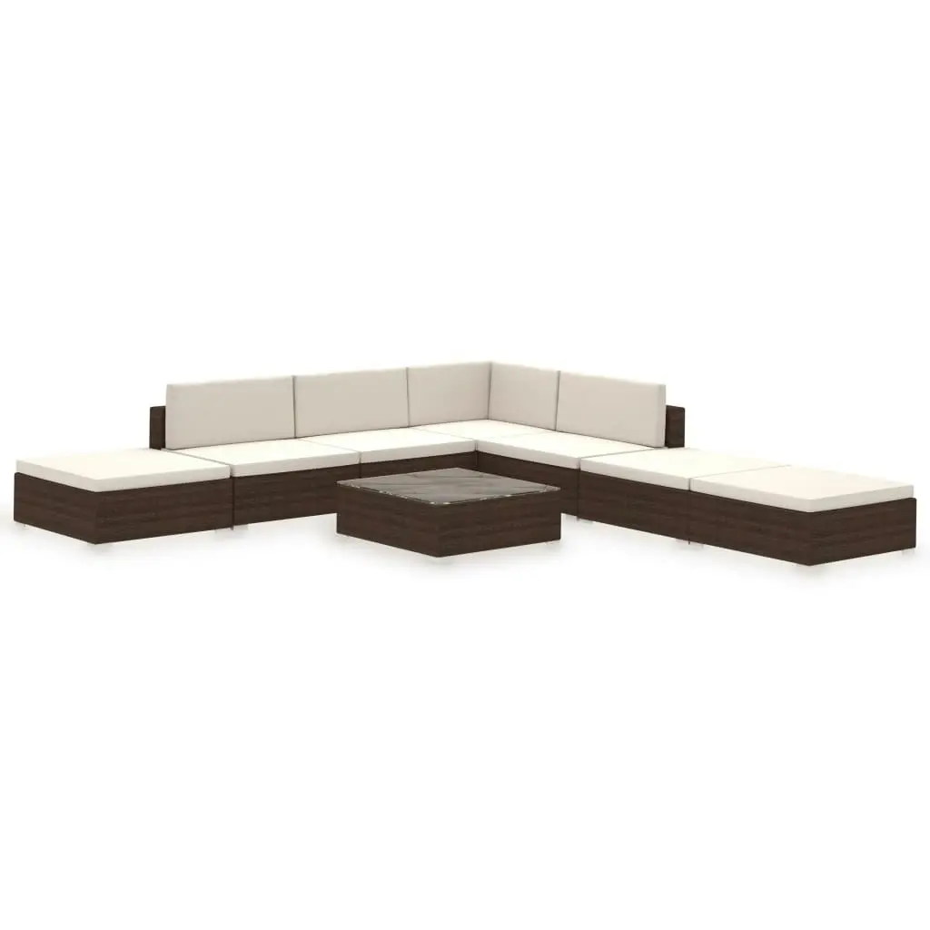 8 Piece Garden Lounge Set with Cushions Poly Rattan Brown 41258