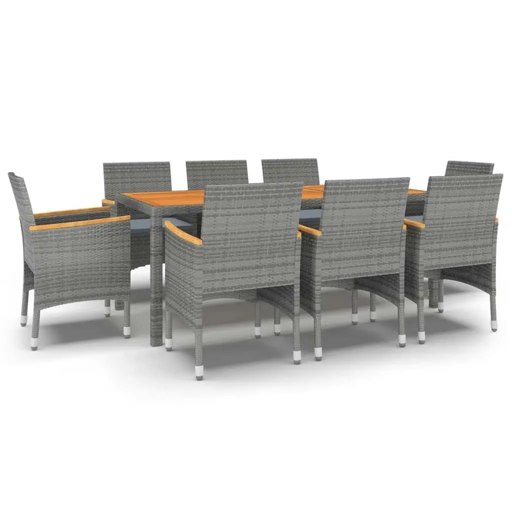 9 Piece Garden Dining Set Poly Rattan Grey 3058457