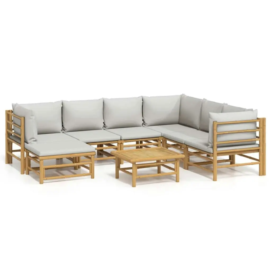 8 Piece Garden Lounge Set with Light Grey Cushions Bamboo 3155095