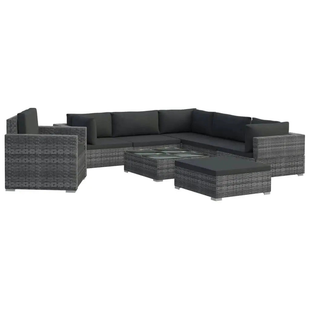 8 Piece Garden Lounge Set with Cushions Poly Rattan Grey 46767