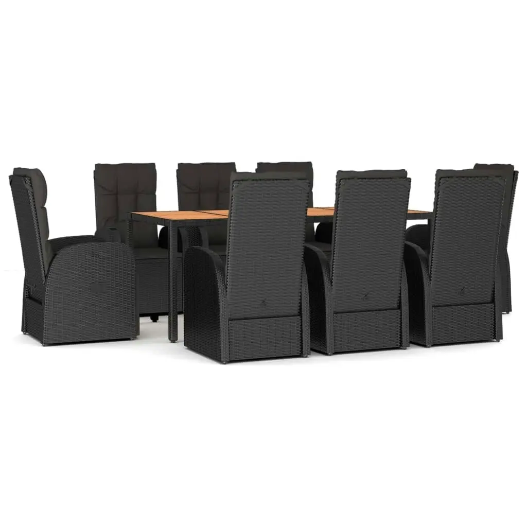 9 Piece Garden Dining Set with Cushions Black Poly Rattan 3157605