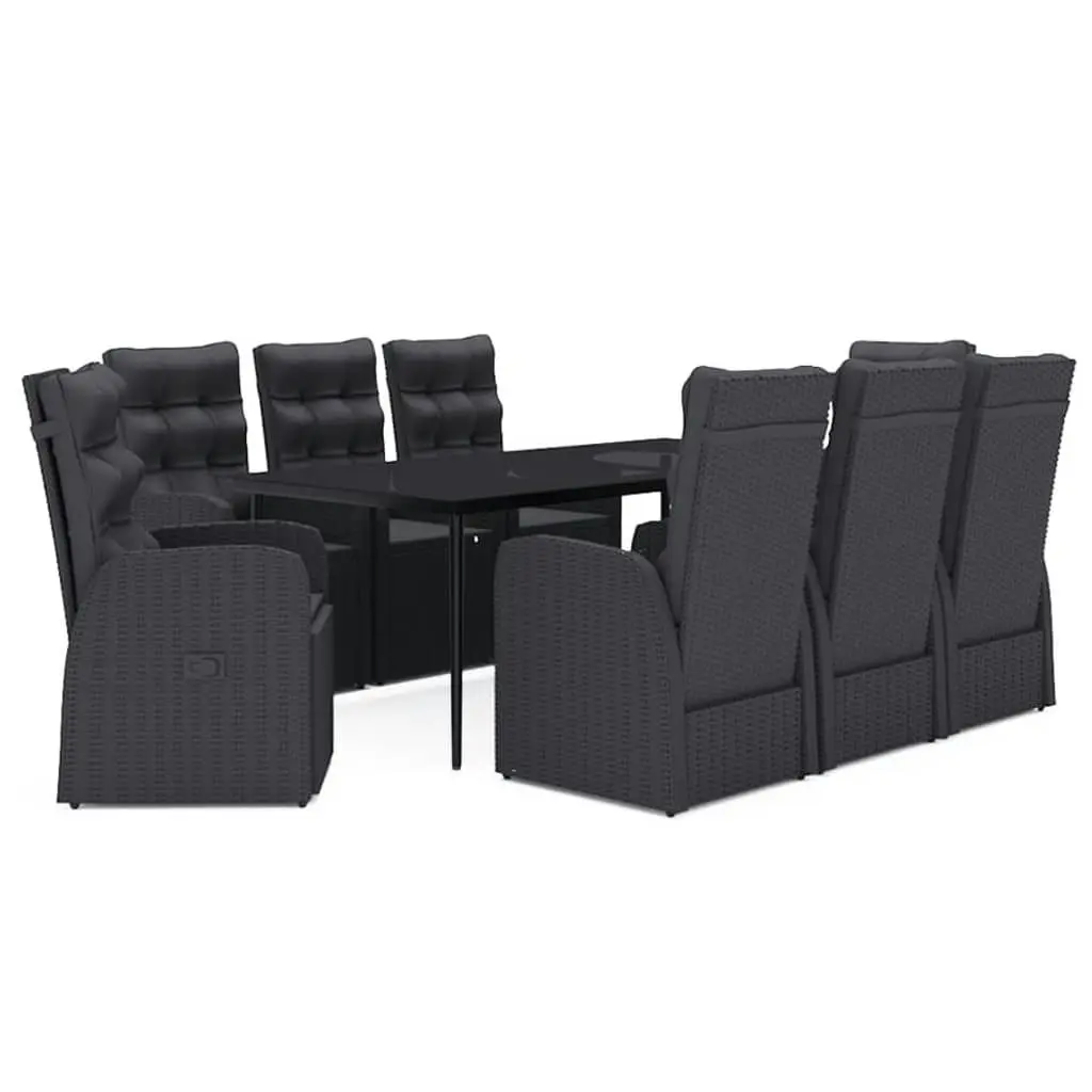 9 Piece Garden Dining Set with Cushions Black 3099504