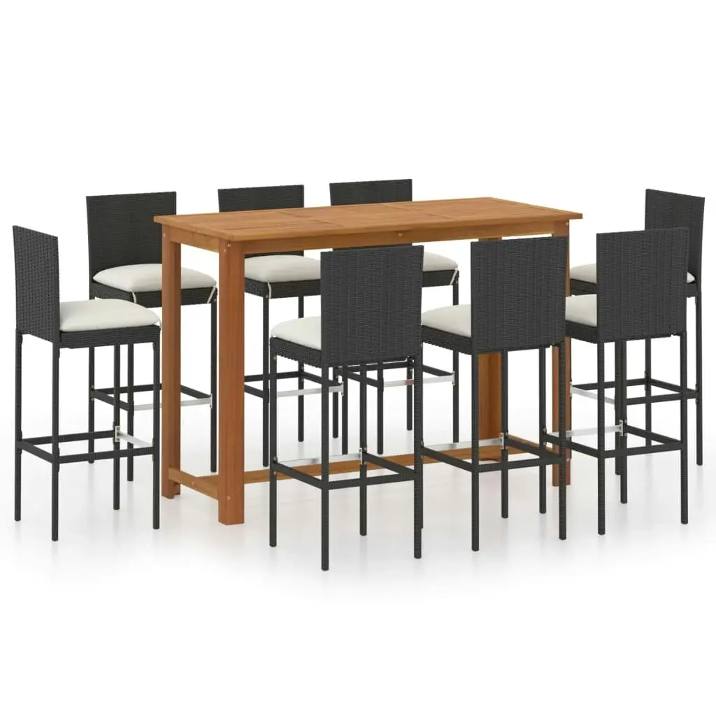 9 Piece Garden Bar Set with Cushions Black 3068008