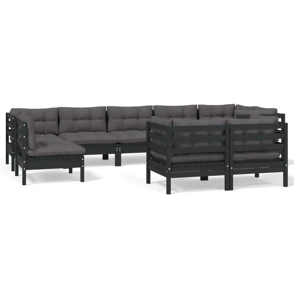 9 Piece Garden Lounge Set with Cushions Black Solid Pinewood 3096530