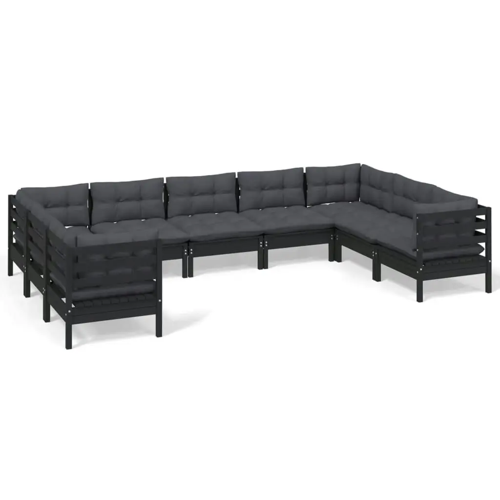 9 Piece Garden Lounge Set with Cushions Black Pinewood 3097323