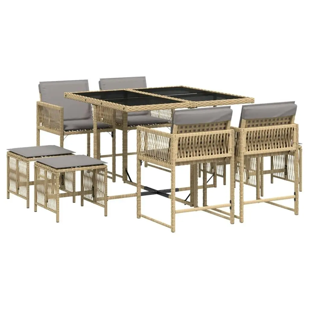 9 Piece Garden Dining Set with Cushions Mix Beige Poly Rattan 3211500