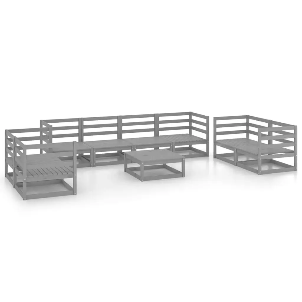 9 Piece Garden Lounge Set Grey Solid Pinewood 3075466