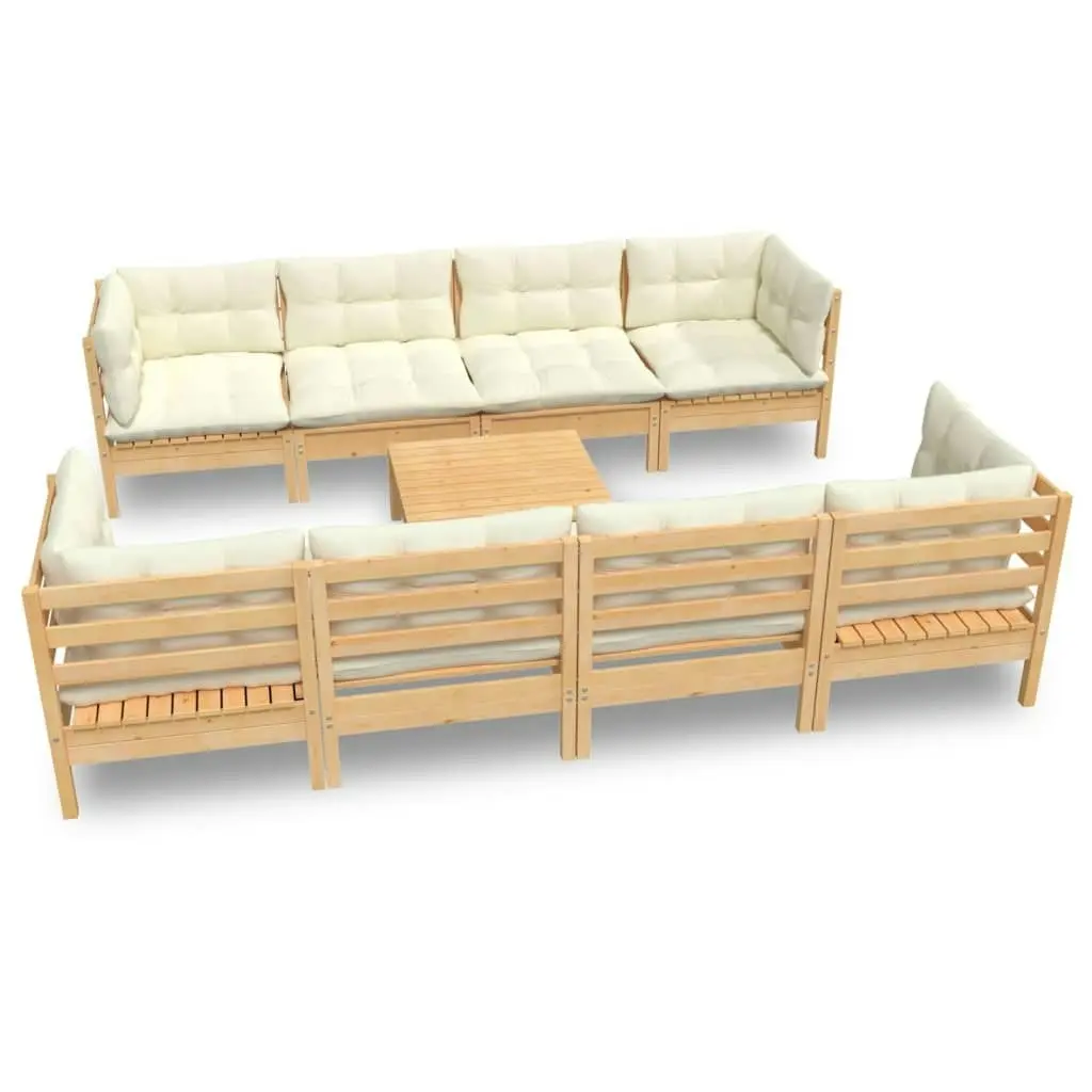 9 Piece Garden Lounge Set with Cream Cushions Solid Pinewood 3096166